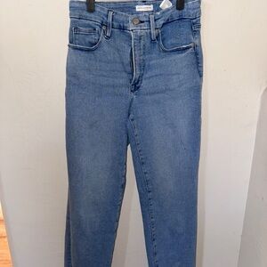 Good American Good Classic Straight Legs Jeans with Raw Distressing Size 6/28